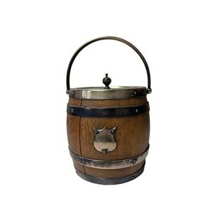 Walker & Hall EPNS Oak Biscuit Barrel Jar Ceramic‎ Liner England Vintage